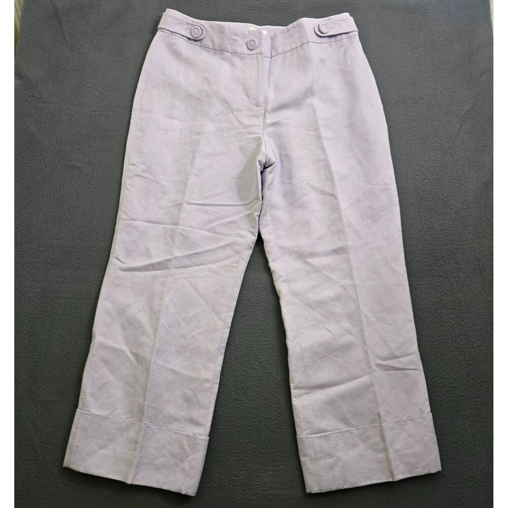 Ann Taylor LOFT Women 6 Purple Linen Blend Mid Rise Wide Leg Cropped Lined Pants